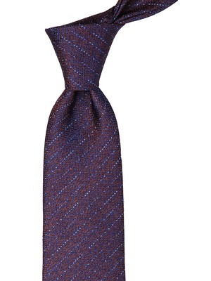 Kravatkolik Kahverengi Çizgi Desen Mendilli Klasik Kravat KK9695