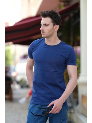 Oksit Ftx Slim Fit Bisiklet Yaka Erkek Basic Tshirt