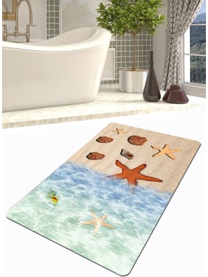 Ardizayn Deniz Yıldızı Desenli 70X120 cm Kaymaz Deri Taban Banyo Halısı, Paspası