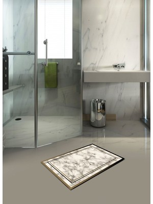 Ardizayn Mermer Desenli 40X60 cm Kaymaz Deri Taban Banyo Halısı, Paspası