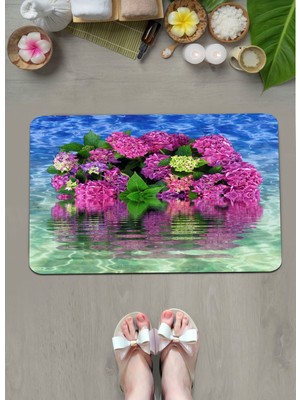Ardizayn Çiçek Desenli 40X60 cm Kaymaz Deri Taban Banyo Halısı, Paspası