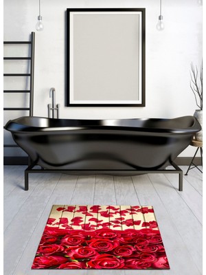 Ardizayn Gül Desenli 40X60 cm Kaymaz Deri Taban Banyo Halısı, Paspası