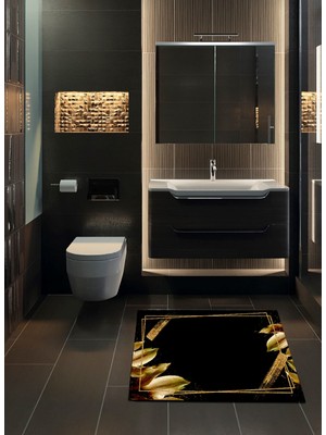 Ardizayn Siyah Çerçeve Desenli 40X60 cm Kaymaz Deri Taban Banyo Halısı, Paspası