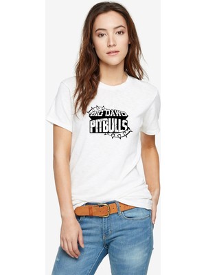 Qivi Pitbull Big Dawg Baskılı Beyaz Kadın Örme Tshirt