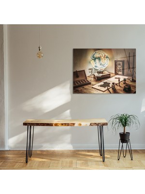 Glass Art Concept Dünya ve Pusula Cam Tablo