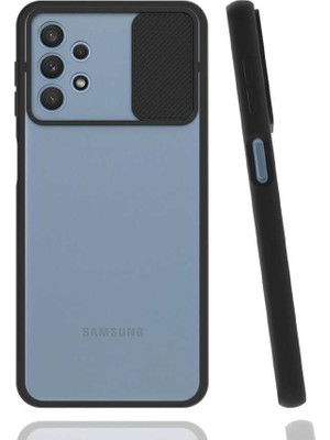 noktaks - Samsung Galaxy A32 4G - Kılıf Slayt Sürgülü Arkası Buzlu Lensi Kapak - Siyah - T17111