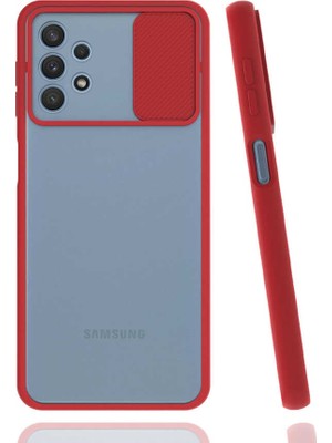noktaks - Samsung Galaxy A32 4G - Kılıf Slayt Sürgülü Arkası Buzlu Lensi Kapak - Kırmızı - T17111