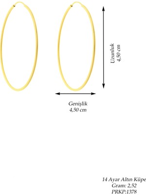 Prenses Pırlanta Kadın 14 Ayar Altın 4.5 cm Büyük Boy Halka Küpe