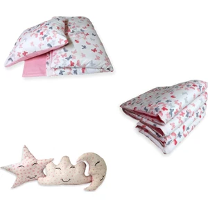 Bebek Özel Pamuklu Park Beşik Bebek Uyku Seti 9 Parça (Kelebekli/düz Pembe)