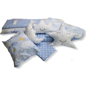 Bebek Özel Pamuklu Park Beşik Bebek Uyku Seti 9 Parça (Mavi Bulutlu/yıldızlı)