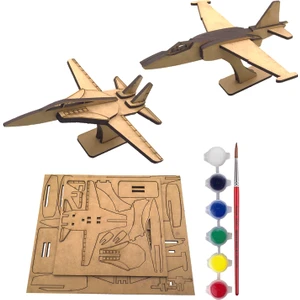 Tahtakurusu Tasarım Eğitici Montessori Ahşap Jet Uçak Maket Puzzle Boyama Seti