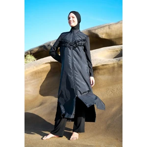 Püsküllü Basic Model Fermuarlı Tam Kapalı Tesettür Mayo 4'lü Set Marina Mayo 1998 Siyah