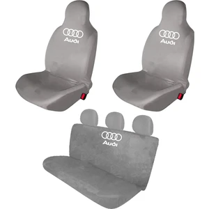 Audi A4 Penye Oto Koltuk Kılıfı - Marka Logo Baskılı - Gri