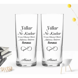 Kişiye Özel Renkli Baskılı Aşkımız Daima Sonsuz Tasarımlı Ikili Rakı Bardağı Seti-1