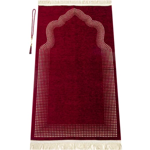 Mihrap Desenli Düz Şönil Seccade Bordo