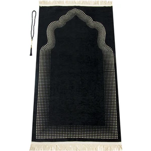 Mihrap Desenli Düz Şönil Seccade Siyah