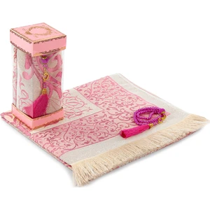 Canım Anneme Seccadeli - İnci Tesbihli - Pencereli Kutulu Set Pembe Renk