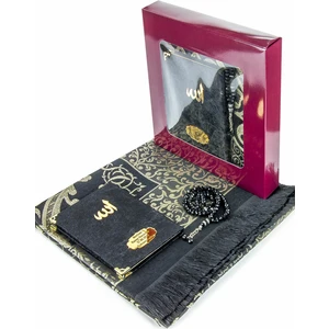 Canım Anneme Özel Set - Kadife Kaplı Yasin Kitabı - Çanta Boy - İsme Özel Plakalı - Seccadeli - Tesbihli - Kutulu - Siyah Renk - Mevlid Hediyeliği