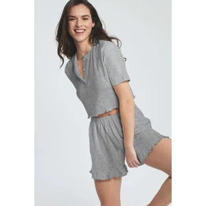 Crop Şort Takım Gri Melanj