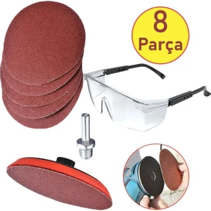 Ugr Cırt Zımpara Seti + Matkap Aparatı + Gözlük 115 mm (8 Parça)