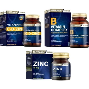B1, B2, B3, B5, B6, B12 Içeren B Vitamin 60 Tablet+Vitamin Max 60 Tablet+Zınc 15 Mg 100 Tablet