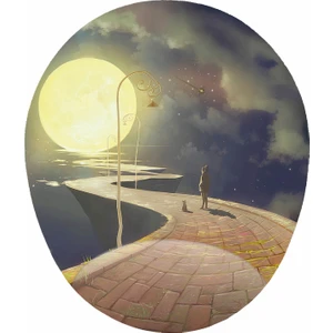 Mağaza Depom Ay Kedi ve Kadın Görselli - Bilek Destekli Oval Mousepad 20X23