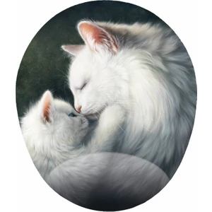 Mağaza Depom Beyaz Yavru ve Anne Kedi - Bilek Destekli Oval - Yavru Kedili Mo