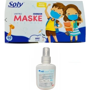 Soly Care 3 Katlı Burun Telli Çocuk Mavi Maske 100 Adet + I&d Sprey Dezenfektan 100 ml