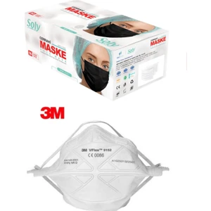 Soly Care 3 Katlı Telli Siyah Maske 100 Adet (2 Kutu) + 3m 9152 Ffp2 Maske 1 Adet