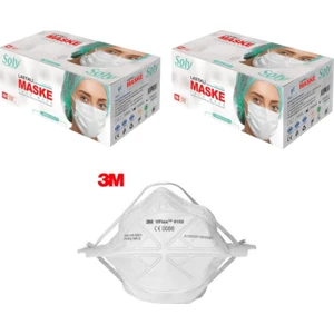 Soly Care 3 Katlı Telli Beyaz Maske 100 Adet (2 Kutu) + 3m 9152 Ffp2 Maske 1 Adet