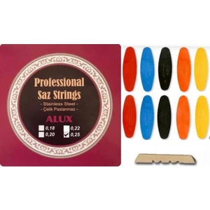 0.25 Paslanmaz Çelik Divan Bağlama Takım Teli + Profesyonel Numaralı Tezene Seti + Eşik