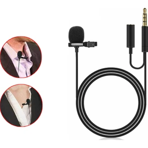 Kulaklık Girişli 3.5 mm Jack Profesyonel Youtuber Yaka Mikrofonu 1.5 Metre - AL2634