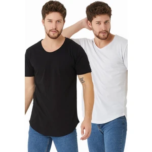 Tarz Cool Erkek Siyah-Beyaz Pis Yaka Salaş T-SHIRT-İKİLİTCPSR01S