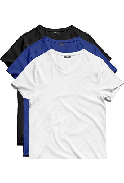 Mavimoure Erkek Renkli 3*lü Paket Slim Fit Basic T-Shirt
