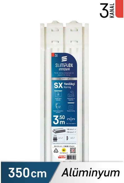 SlimFlex Innova SX Yenilikçi Alüminyum Korniş 3-Kanallı 350 cm