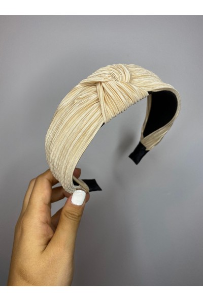 N.AK Kadın Bej Fitilli Düğüm Taç Saç Bandı