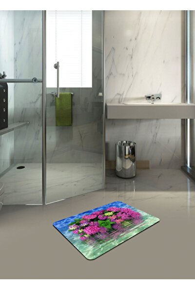 Ardizayn Çiçek Desenli 40X60 cm Kaymaz Deri Taban Banyo Halısı, Paspası