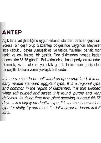 Agrodal Tarım Ata Tohumu Yöresel Doğal Topak Patlıcan Antep 1000 Ad Tohum