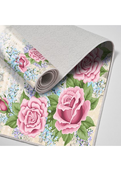 Alanur Trend Kaymaz Keçe Tabanlı Yıkanabilir Mutfak Halısı MU174 Pudra fırsatları