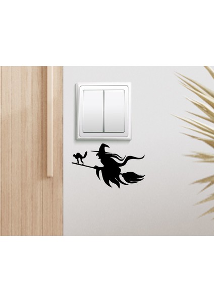 Gift Cadı ve Kedi Tasarımlı Duvar Sticker-1
