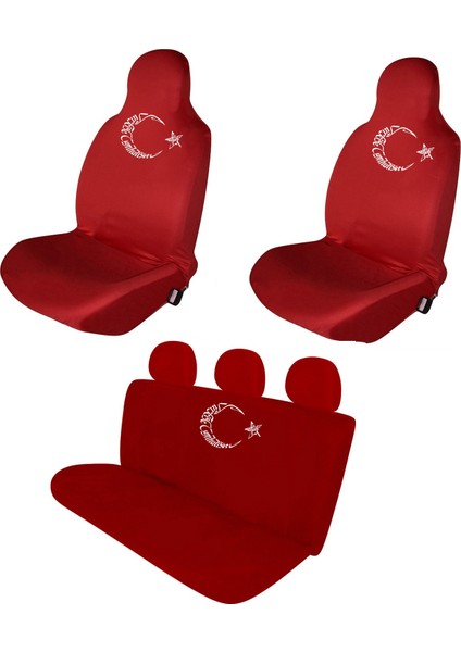 Tofaş Tipo Penye Oto Koltuk Kılıfı - Ay Yıldız Baskılı - Kırmızı