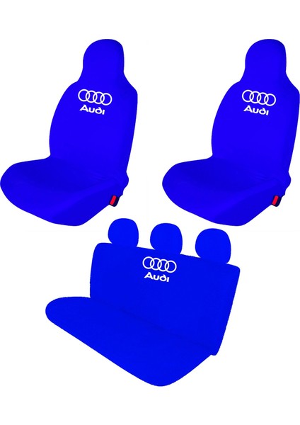 Audi A5 Penye Oto Koltuk Kılıfı - Marka Logo Baskılı - Mavi