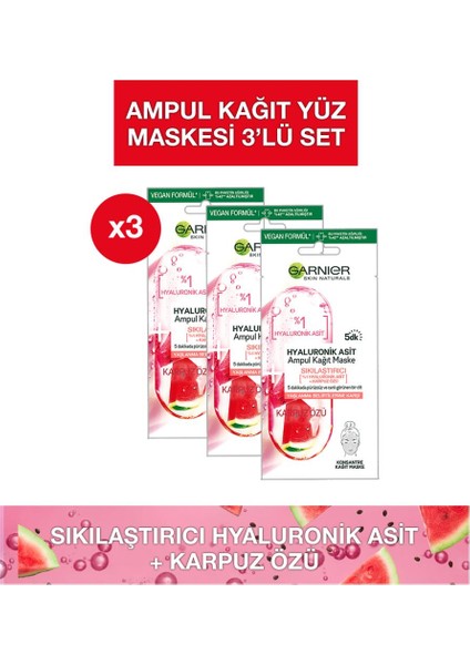 Hyaluronik Asit Sıkılaştırıcı Ampul Kağıt Maske 3'lü Set