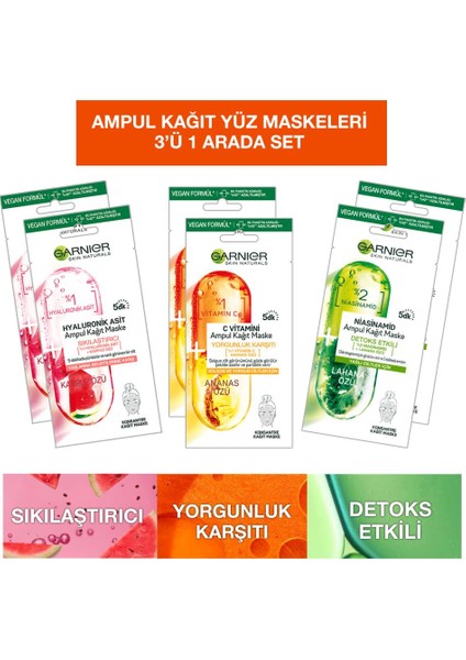 Ampul Kağıt Yüz Maskeleri 3'ü 1 Arada 6'lı Set