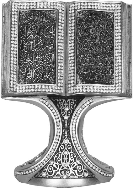 Ayetel Kürsi Nazar Ayeti Kristal Taşlı Dini Hediyelik Kitap Büyük Biblo Gümüş