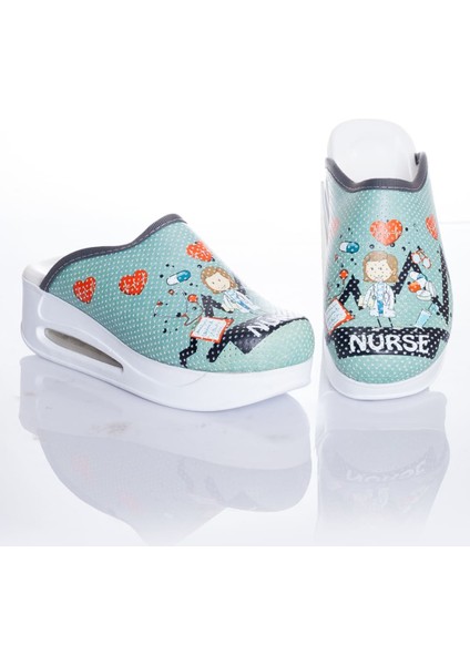 Kadın Yeşil Nurse Temalı Ortopedi Airmax Sabo Terlik Hemşire Terliği Doktor Terliği Hastane Terliği Medikal Hediyelik Terlik
