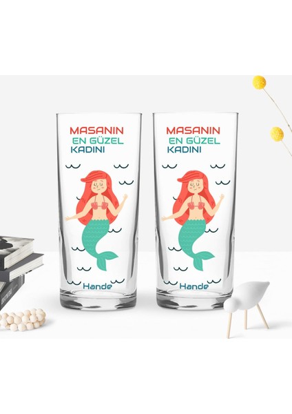 Kişiye Özel Renkli Baskılı Masanın En Güzel Kadını Tasarımlı Ikili Rakı Bardağı Seti-1