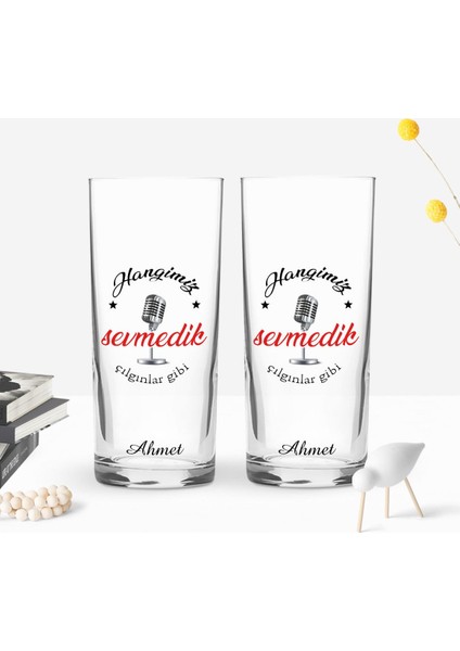 Kişiye Özel Renkli Baskılı Çılgınlar Gibi Tasarımlı Ikili Rakı Bardağı Seti-1