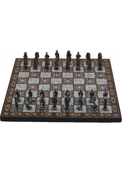 Metal Satranç Takımı Seti Küçük Osmanlı Bizans Antik Sedef Desenli modelleri