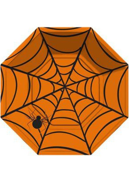 Tabak Halloween Cadılar Bayramı Örümcek Sekizgen Turuncu Pk:8